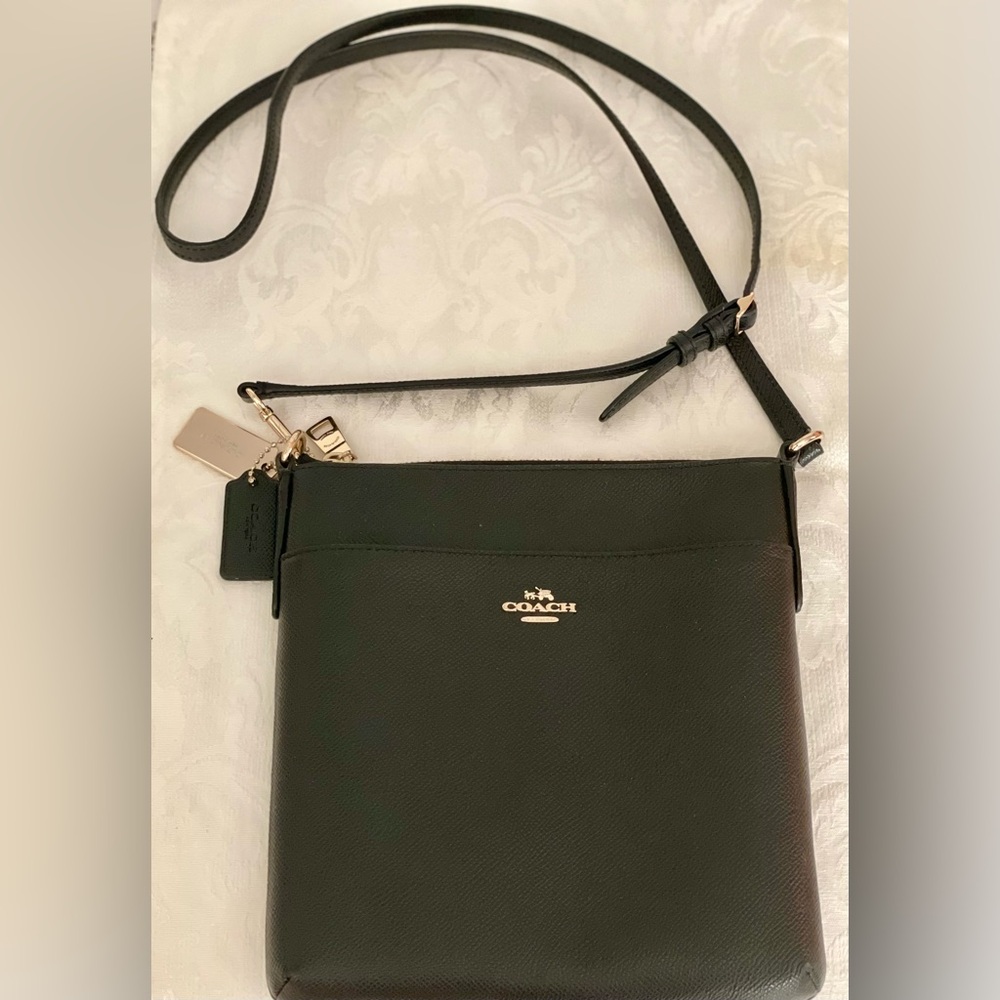 Coach Kitt Black Leather Messenger/Crossbody Bag with Gold-Tone Hardware